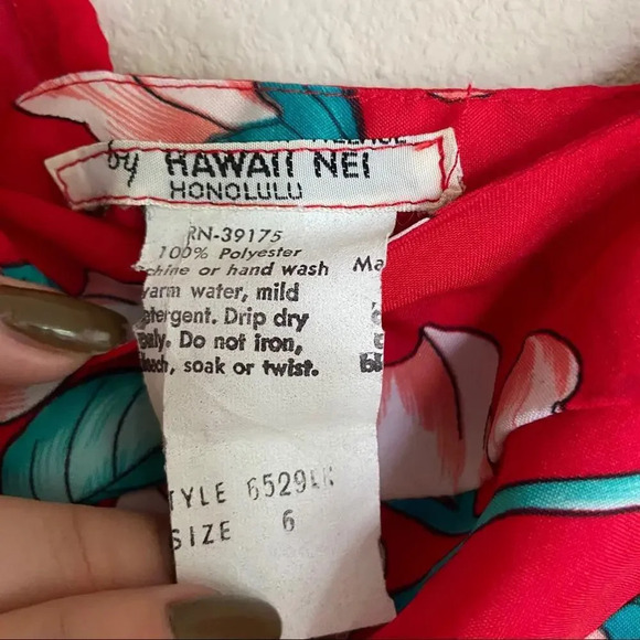 Vintage Hawaiian Nei Red Floral Maxi Dress Small - Picture 3 of 4